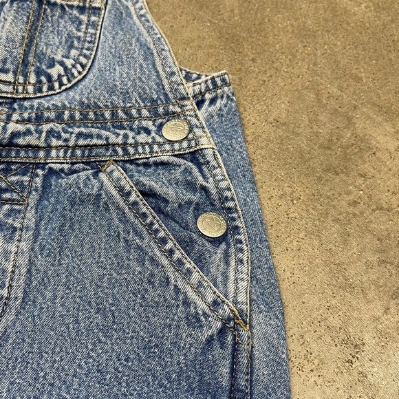 Vintage Faded Glory Bib Overalls Infant Cargo Snap Off Jean Denim - Picture 2 of 10